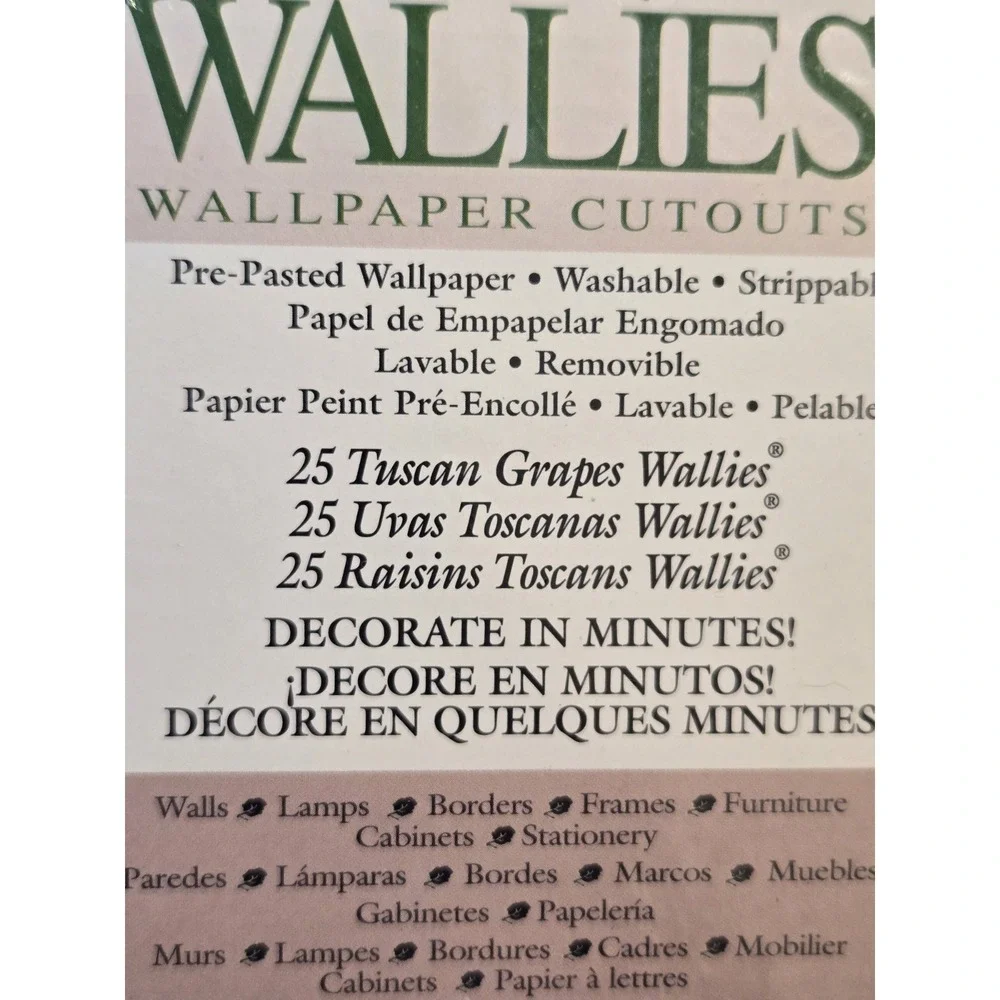 Lot of 2 Wallies Tuscan Grapes Wallpaper Cutouts #12146 New Sealed Pre-Pasted